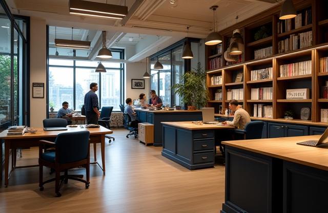 Interior view of the Southern Cross Books office in Melbourne, showcasing a warm and professional space