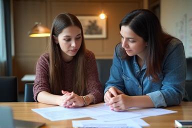 Image representing developmental editing process with two people discussing work